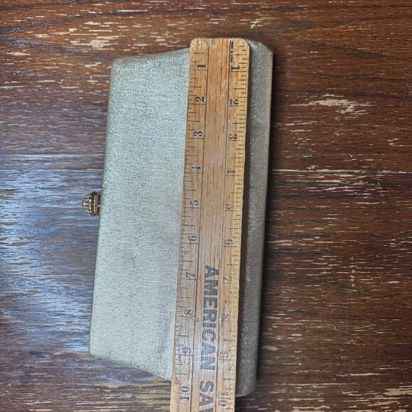 Vintage Gold Clutch Purse With Chain Strap Textured Metallic Finish & Crystal Cl - Picture 9 of 11